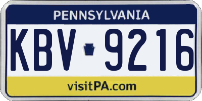 PA license plate KBV9216