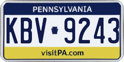 PA license plate KBV9243