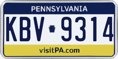 PA license plate KBV9314