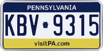 PA license plate KBV9315