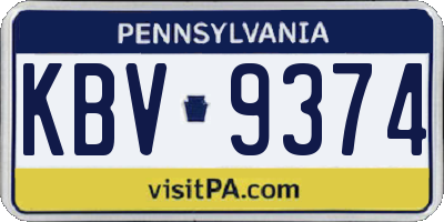PA license plate KBV9374