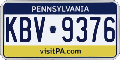 PA license plate KBV9376