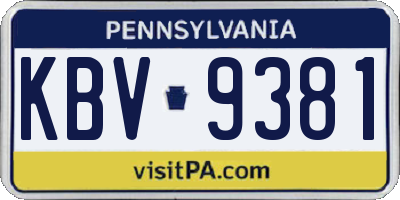 PA license plate KBV9381