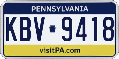 PA license plate KBV9418