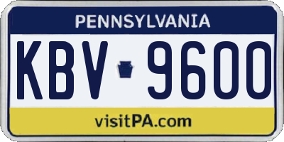 PA license plate KBV9600