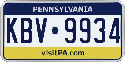 PA license plate KBV9934