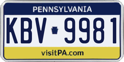PA license plate KBV9981