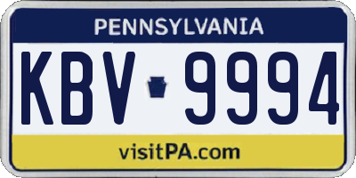 PA license plate KBV9994