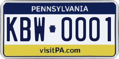 PA license plate KBW0001