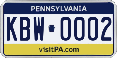 PA license plate KBW0002