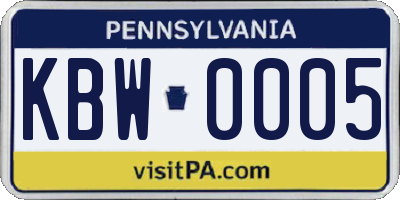 PA license plate KBW0005