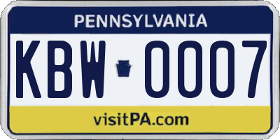 PA license plate KBW0007