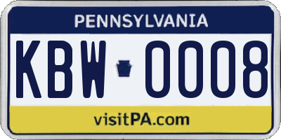 PA license plate KBW0008