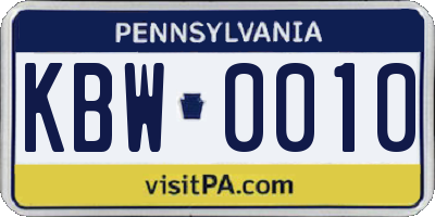 PA license plate KBW0010