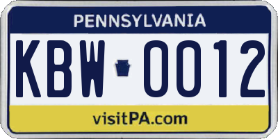 PA license plate KBW0012