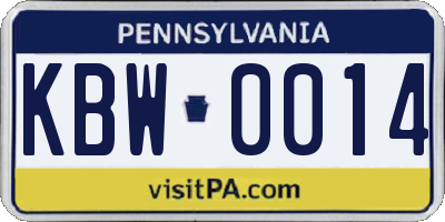 PA license plate KBW0014