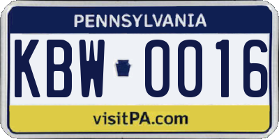 PA license plate KBW0016