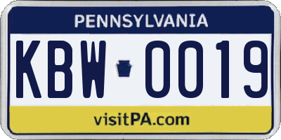 PA license plate KBW0019