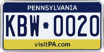 PA license plate KBW0020