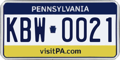 PA license plate KBW0021