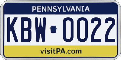 PA license plate KBW0022