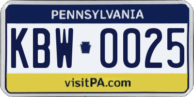 PA license plate KBW0025