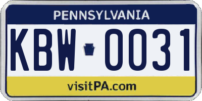 PA license plate KBW0031