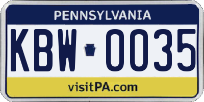PA license plate KBW0035