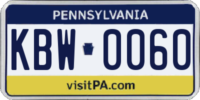 PA license plate KBW0060