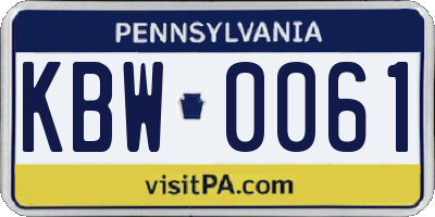 PA license plate KBW0061