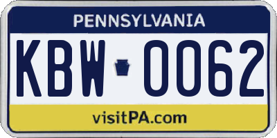 PA license plate KBW0062