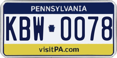 PA license plate KBW0078