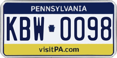 PA license plate KBW0098