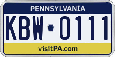 PA license plate KBW0111