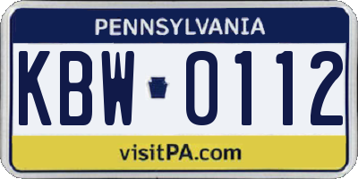 PA license plate KBW0112