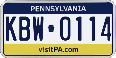 PA license plate KBW0114