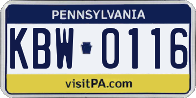 PA license plate KBW0116
