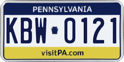 PA license plate KBW0121