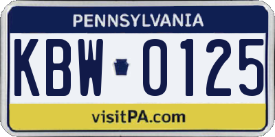PA license plate KBW0125