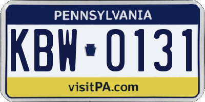 PA license plate KBW0131
