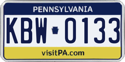PA license plate KBW0133