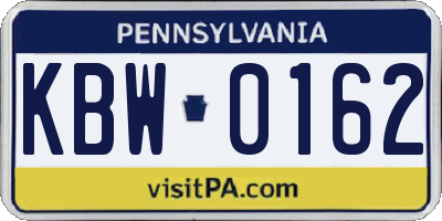 PA license plate KBW0162