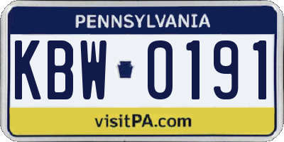 PA license plate KBW0191