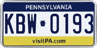 PA license plate KBW0193
