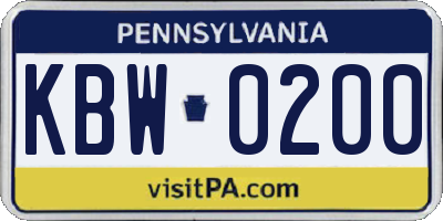 PA license plate KBW0200