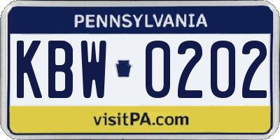 PA license plate KBW0202