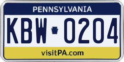 PA license plate KBW0204
