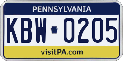 PA license plate KBW0205