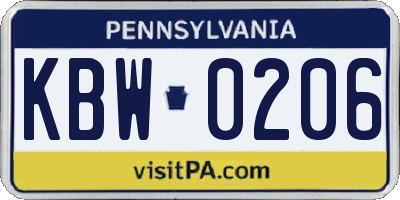 PA license plate KBW0206