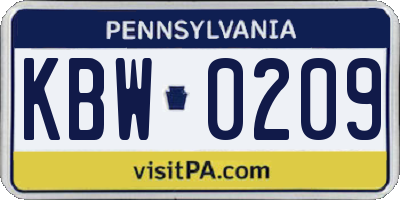 PA license plate KBW0209